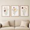 Wildflower watercolor wall art in wooden frame, cottagecore decor for digital download.