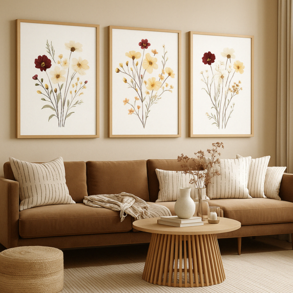 Minimalist wildflower watercolor illustration with white background, cottagecore floral poster for printable digital download.