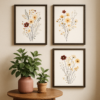 Close-up of wildflower watercolor bouquet in soft tones, minimalist cottagecore art for digital download.